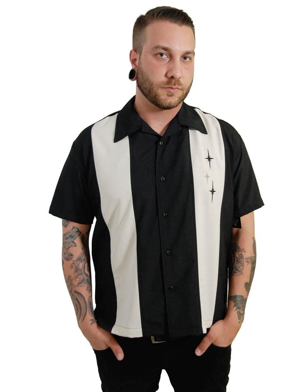 Port Authority Retro Bowling Shirt – S300B Style, Black-Light Stone Color, X-Large