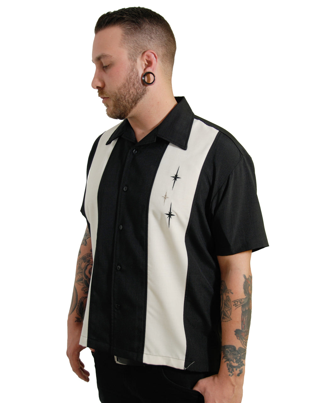 Men's Black Flame Bowling Shirt | Steady Clothing Large