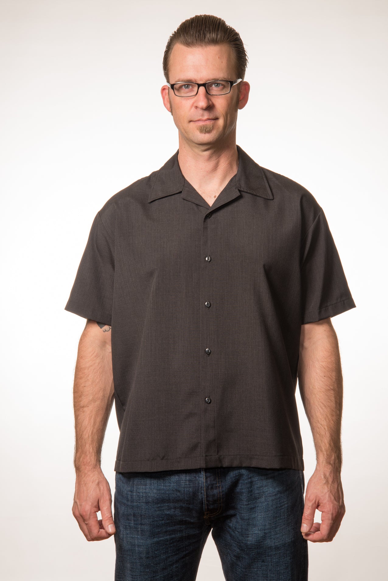 Shop Blank Black Bowling Shirt | Short Sleeve Black Button Down