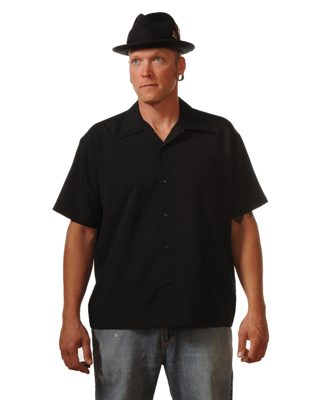 Shop Blank Black Bowling Shirt | Short Sleeve Black Button Down