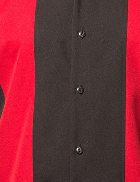 Retro Black/Red Rockabilly Bowling Shirt – Men's Short Sleeve Button-Up, 50s-80s Style