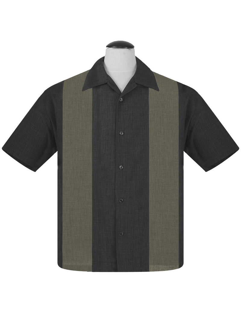 PopCheck Double Panel Bowling Shirt in Charcoal/Bamboo