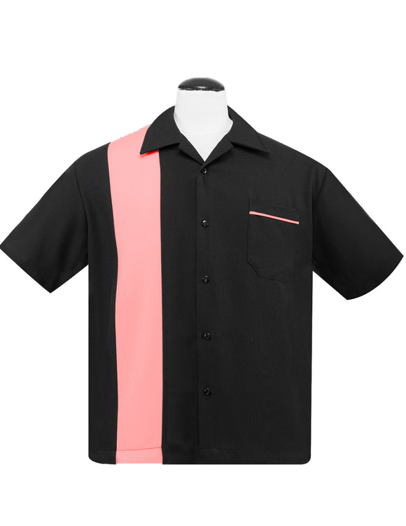 Poplin Single Panel Bowling Shirt in Black/Pink