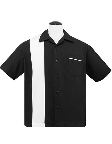 Poplin Single Panel Bowling Shirt in Black/White
