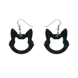 Cat Head Ripple Resin Drop Earrings in Black