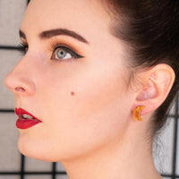 Crescent Moon Ripple Resin Stud Earrings in Gold