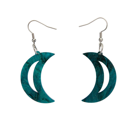Crescent Moon Ripple Glitter Drop Earrings in Emerald