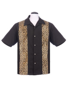 Leopard Panel Bowling Shirt in Black