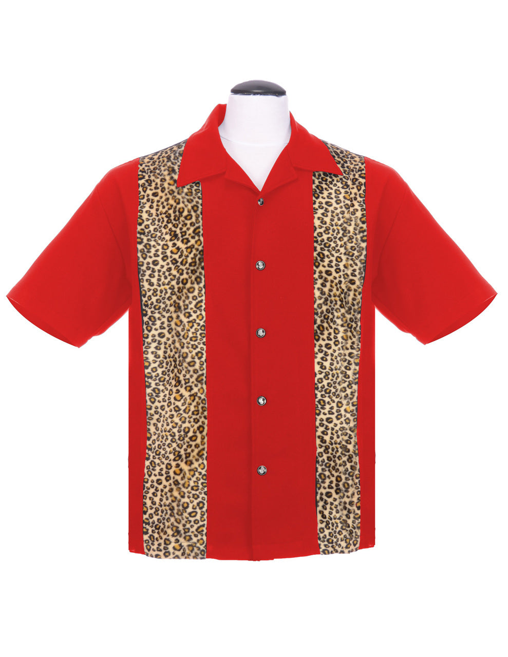 Leopard Panel Bowling Shirt in Red
