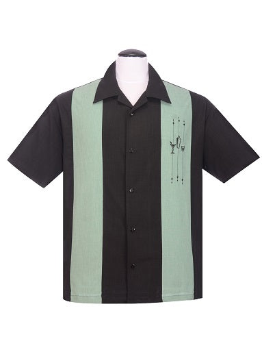 The Shake Down Bowling Shirt in Black/Mint