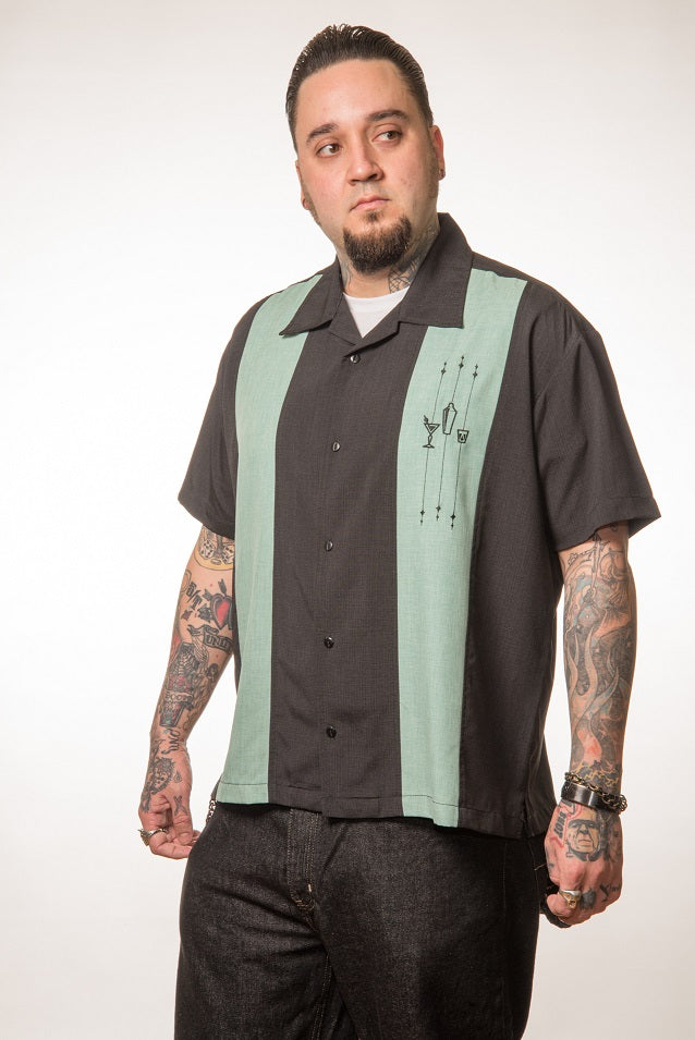 The Shake Down Bowling Shirt in Black/Mint