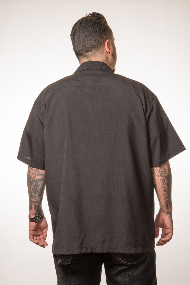 Shop V8 Pinstripe Panel Bowling Shirt in Black/Stone | Steady Clothing