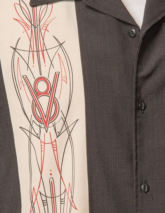 Shop V8 Pinstripe Panel Bowling Shirt in Black/Stone | Steady Clothing
