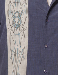 V8 Pinstripe Panel Bowling Shirt in Navy