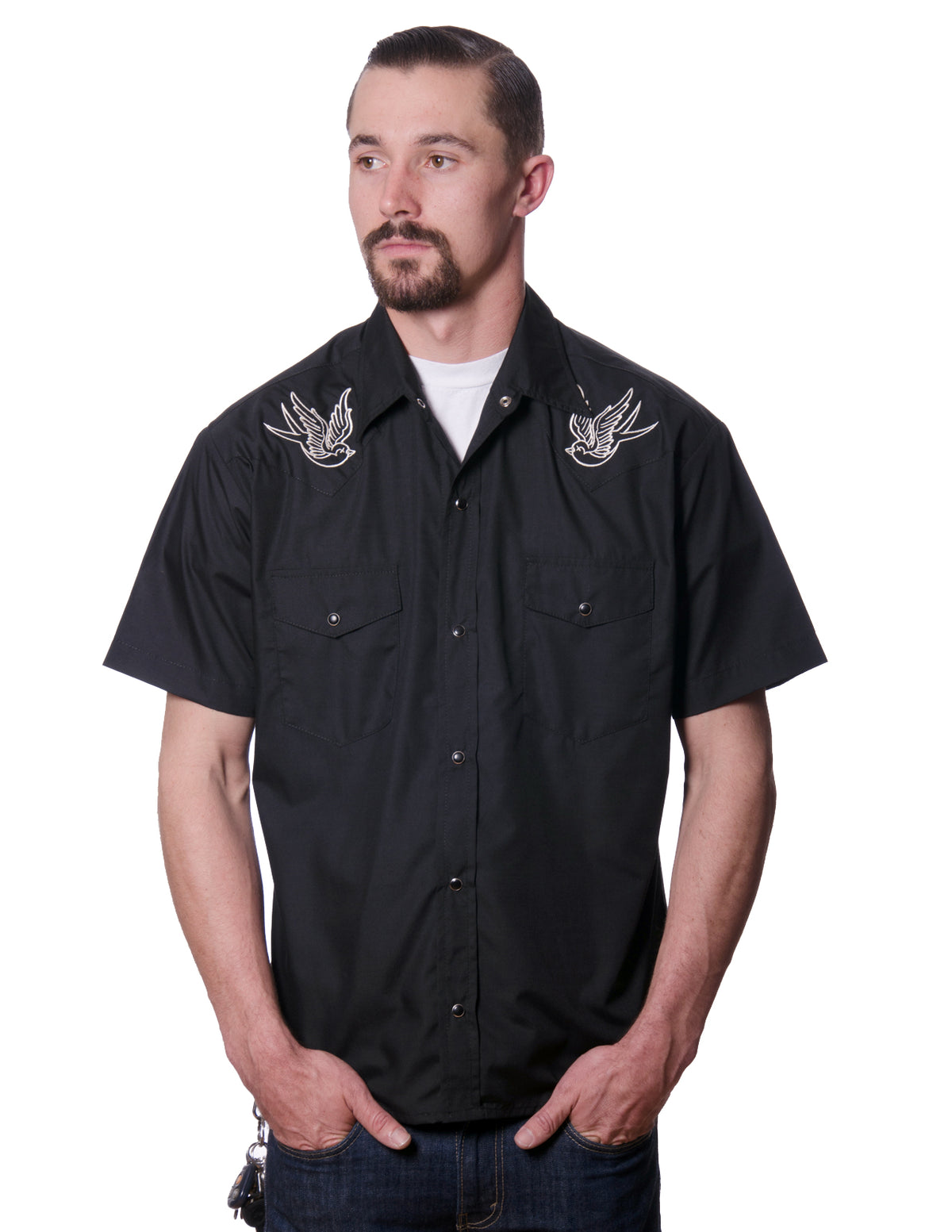 rockabilly dress shirts Floral Embroidered Rockabilly Shirt - Crimson