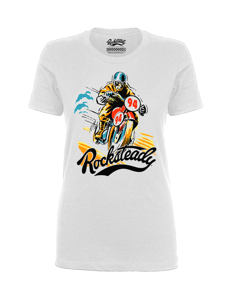 Shop Rocksteady Solo Racer Women's Tee in White | Steady Clothing