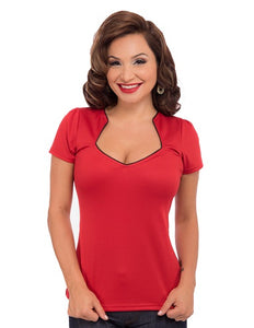 Piped Sophia Top in Red