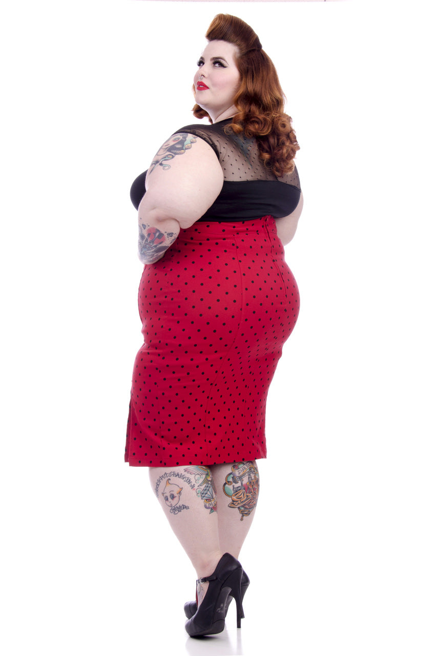 Plus size polka dot pencil clearance skirt