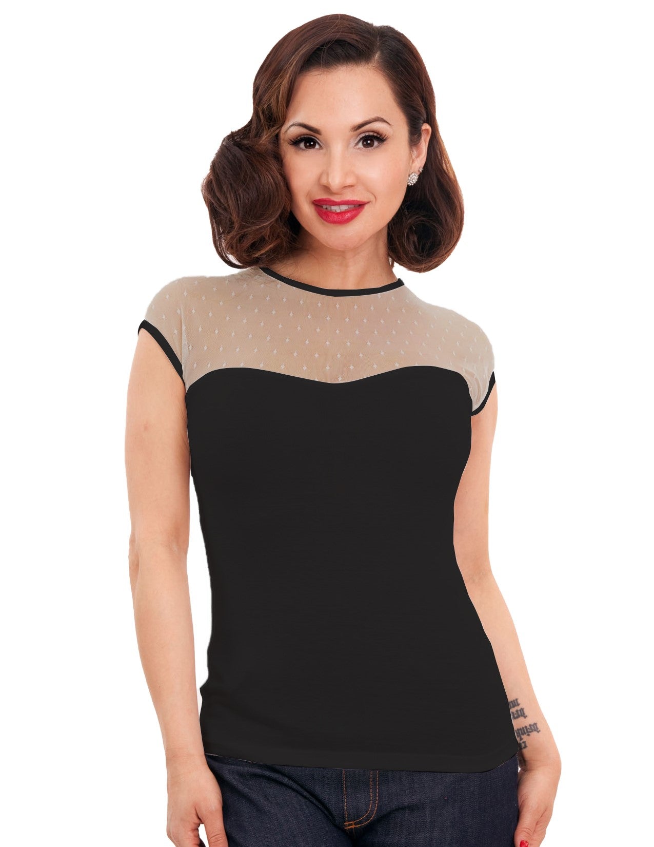 Miss Fancy Top in Black/Taupe