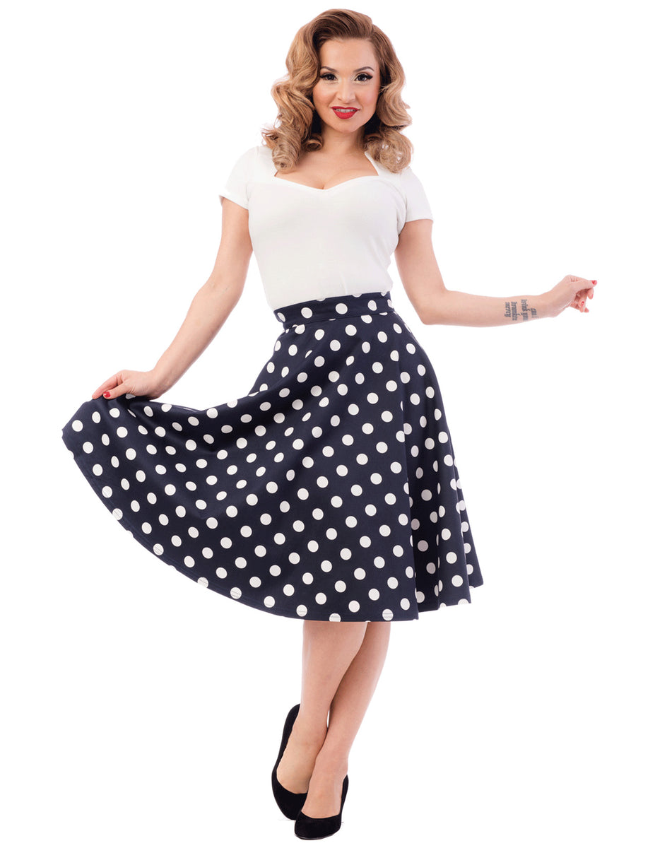 Shop Retro Dot Thrills Skirt in Navy/White Online | Steady Clothing