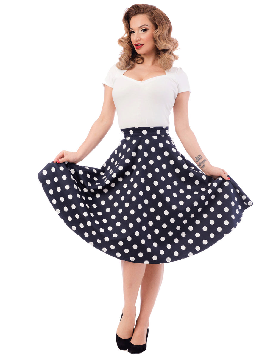 Shop Retro Dot Thrills Skirt in Navy/White Online | Steady Clothing