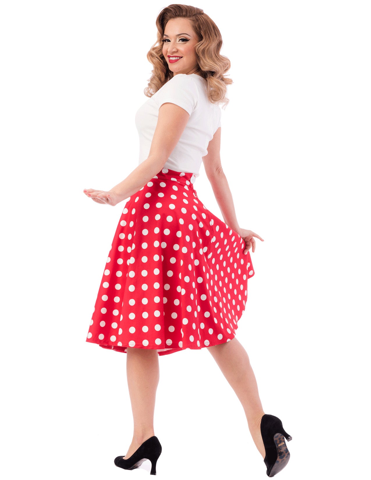 Shop Dot Thrills Skirt in Red/White Online Clothing