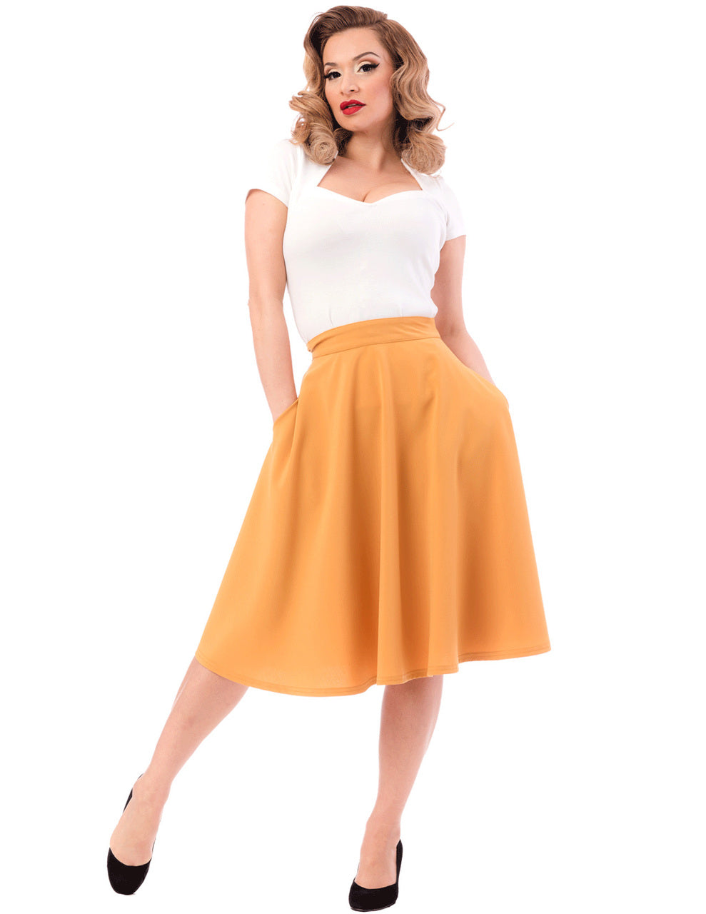 Shop Pocket High Waist Thrills Skirt in Mustard Online | Steady