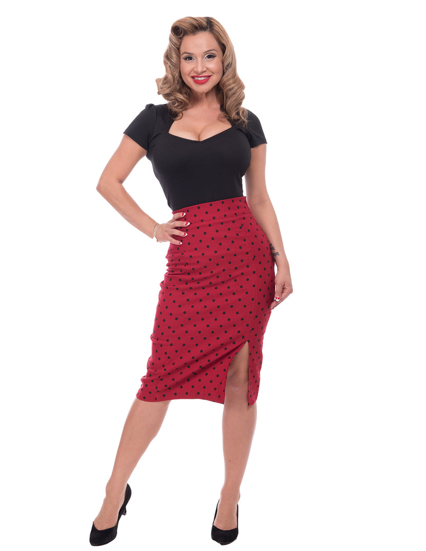 Shop High Waisted Red Polka Dot Pencil Skirt Steady Clothing