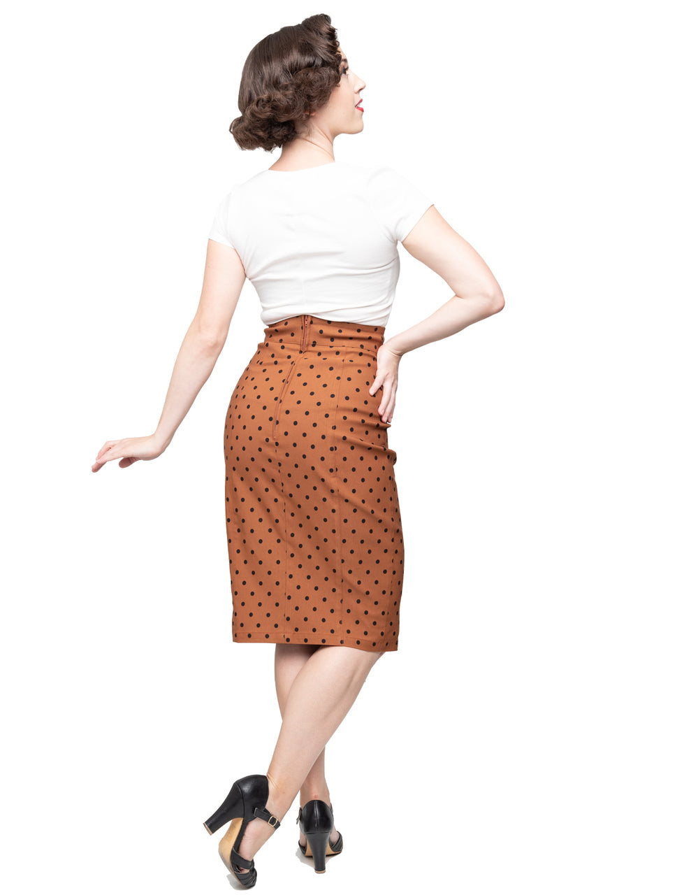 Brown polka discount dot pencil skirt