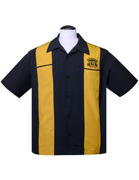 Shop Sun Crown Panel Bowling Shirt in Black/Gold Bowling | Steady Clothing