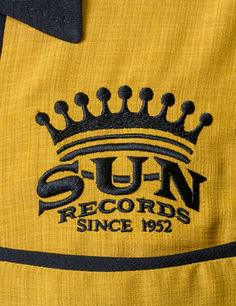 Sun Crown Panel Bowling Shirt in Black/Gold Bowling