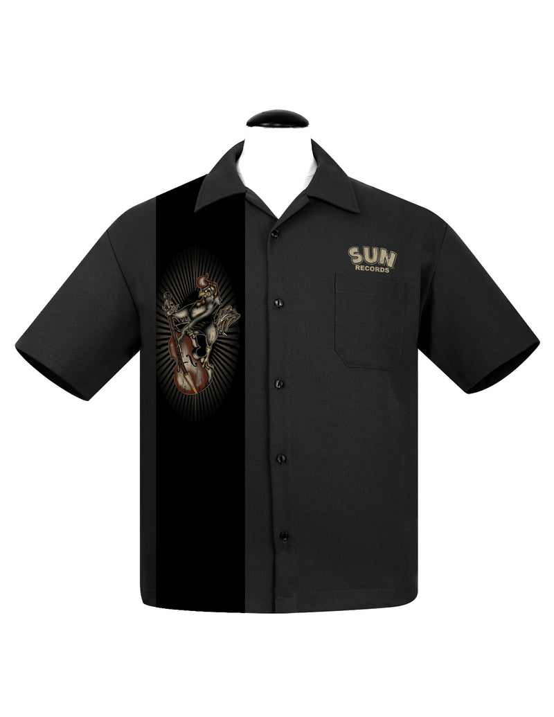Sun Roosterbilly Panel Bowling Shirt in Black