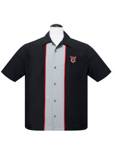 V8 Piped Center Contrast Bowling Shirt in Black