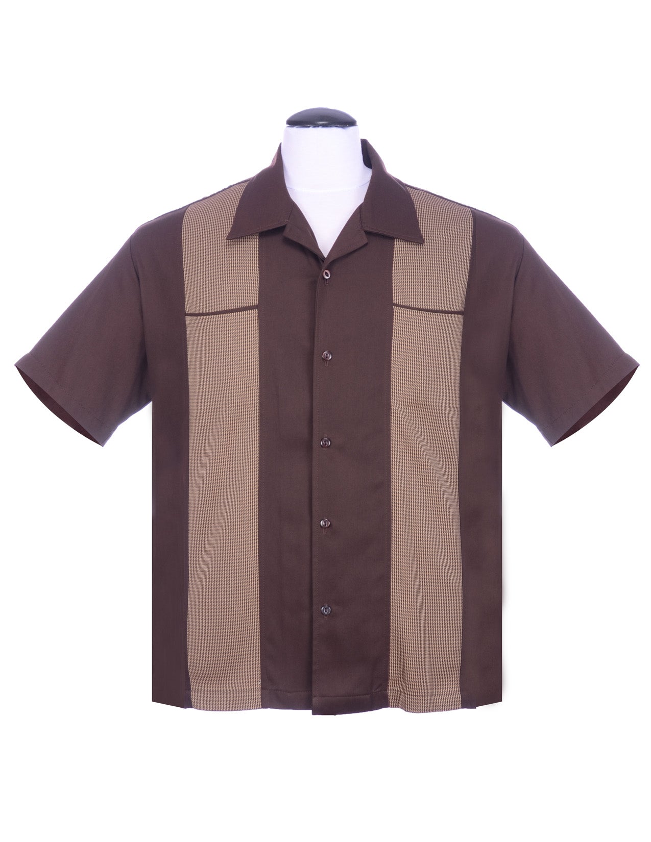 Houndstooth Panel Bowling Shirt in Brown