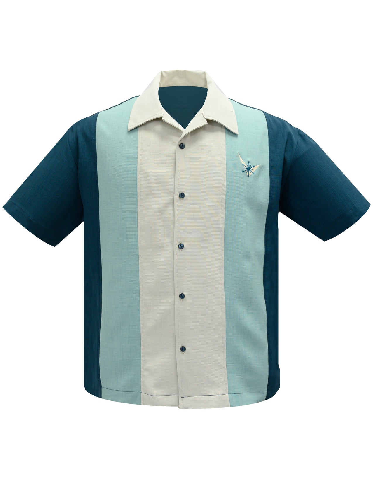 Shop Teal Mad Men Embroidered Bowling Shirt Shop Teal Mad Men Embroidered Bowling Shirt