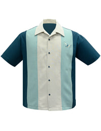 Shop Teal Mad Men Embroidered Bowling Shirt | Steady Clothing