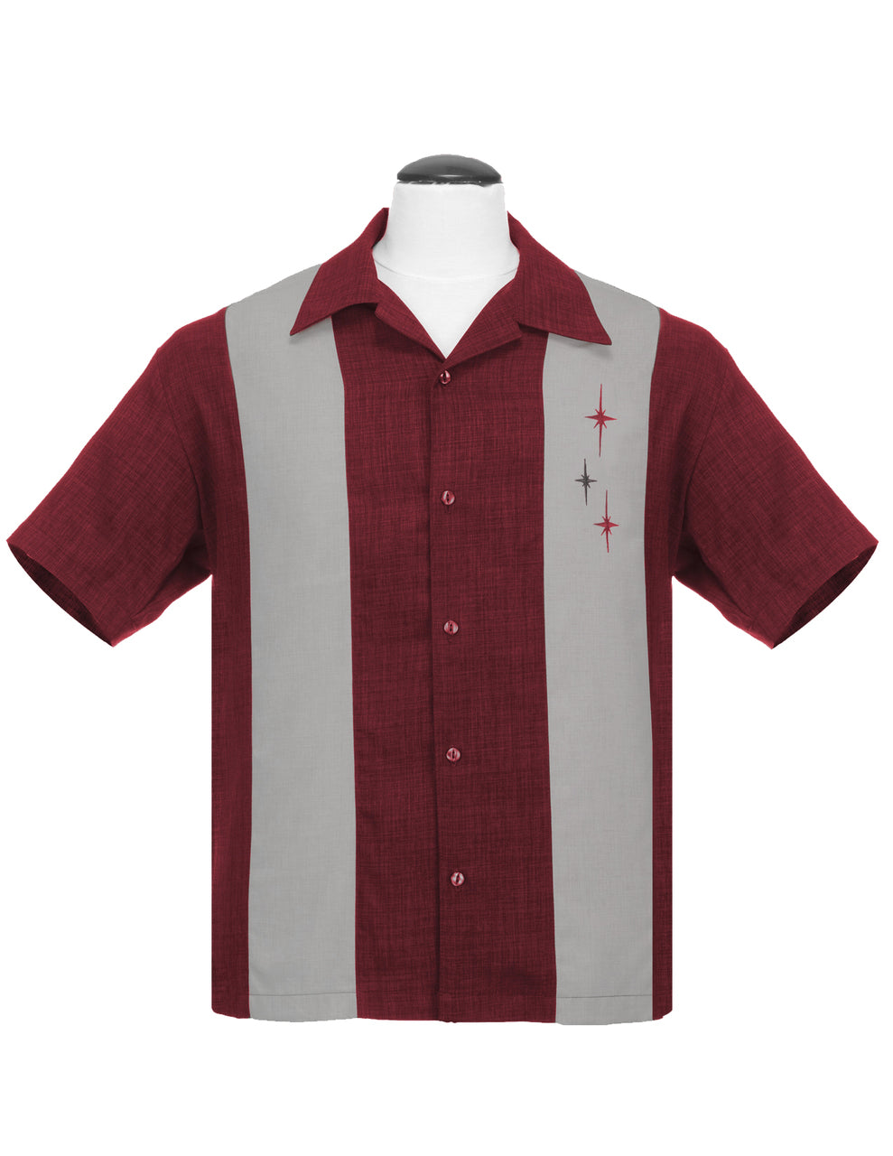 Shop Three Star Panel Bowling Shirt in Burgundy | Steady Clothing
