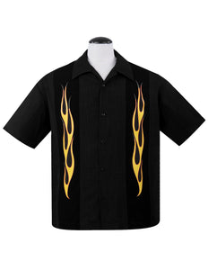 Flame N Hot Bowling Shirt in Black/Orange