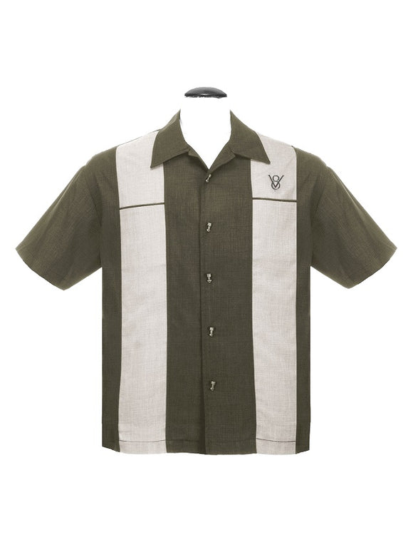 Classy Piston Bowling Shirt in Olive/Sage