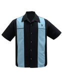 Classy Piston Bowling Shirt in Black/Aqua