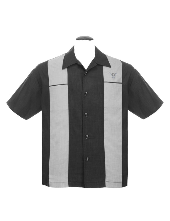 Classy Piston Bowling Shirt in Black/Silver