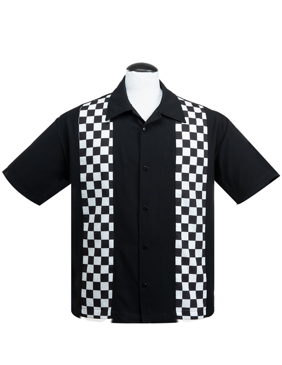 Checkered Mini Panel Bowling Shirt in Black/White