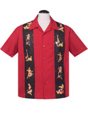Multi Pinup Panel Bowling Shirt in Red