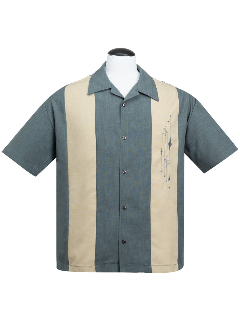Shop Mid Century Marvel Bowling Shirt in Charcoal | Steady Clothing