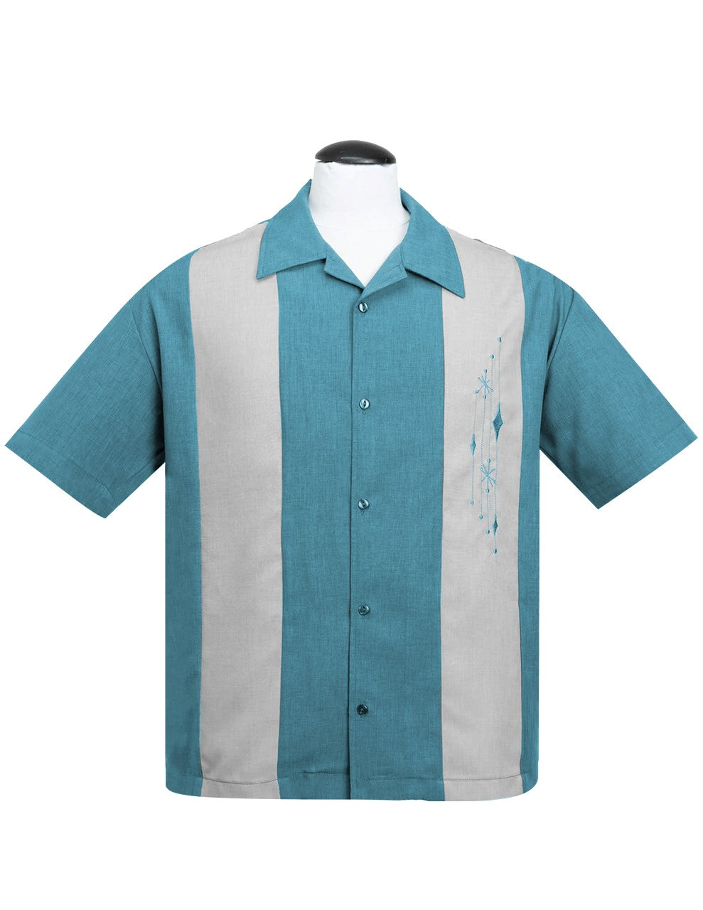 Mid Century Marvel Bowling Shirt in Pacific/Silver