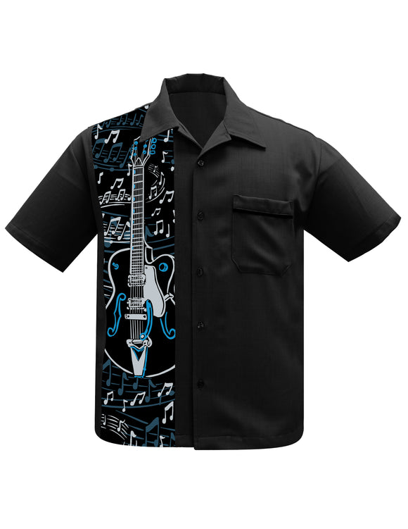 Guitar Panel Bowling Shirt in Black
