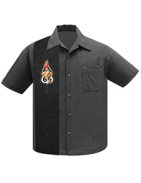 Route 66 Pin-Up Panel Bowling Shirt in Charcoal