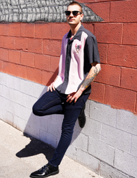 Tropical Itch Bowling Shirt in Charcoal/Pink