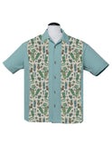 Hula & Cocktails Bowling Shirt in Light Teal
