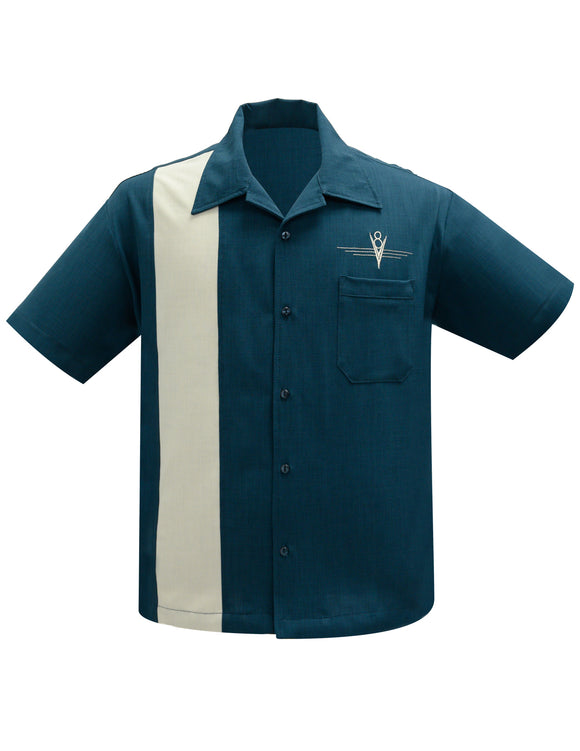 V8 Classic Bowling Shirt in Teal/Stone